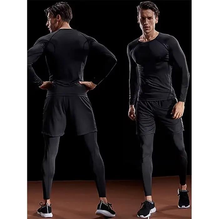 Compression à manches longues T-shirt hommes élastique entraînement T-shirt Gym Fitness collants d'e