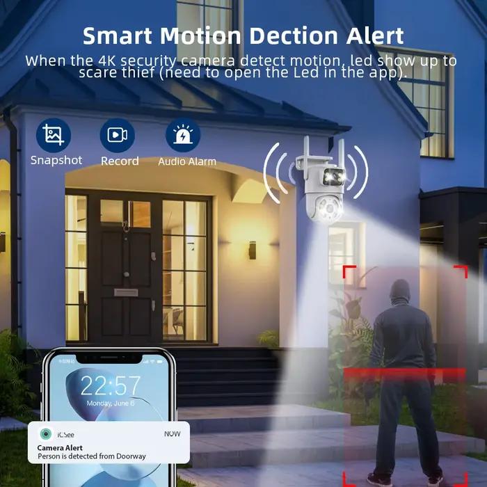 Caméra surveillance 4K 8MP Hiseeu double objectif zoom 4x détection IA - Sécurité extérieure ONVIF