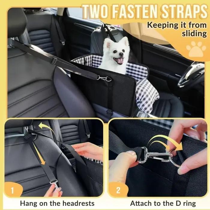 Siège auto pour chien portable pour console centrale avec laisse de sécurité