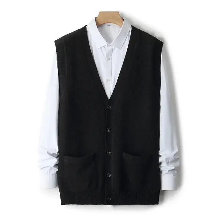 Gilet sans manches tricoté en laine mérinos pour hommes