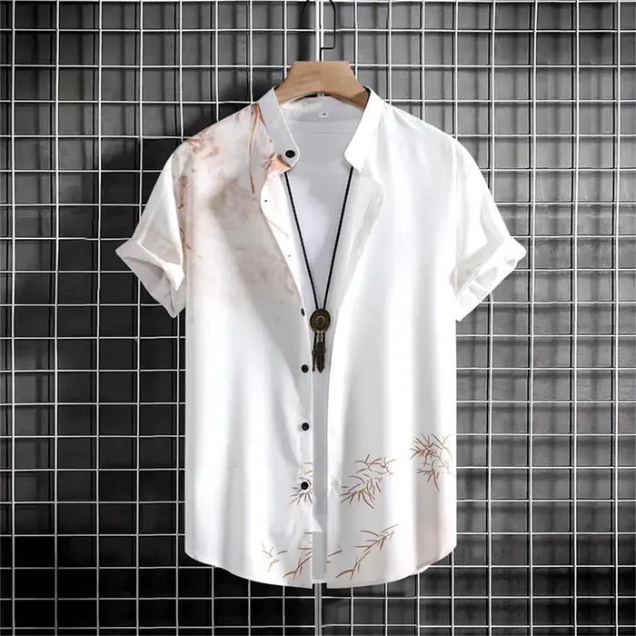 Chemise simple pour homme, haut imprimé 3D style vintage, chemise décontractée à manches courtes, am