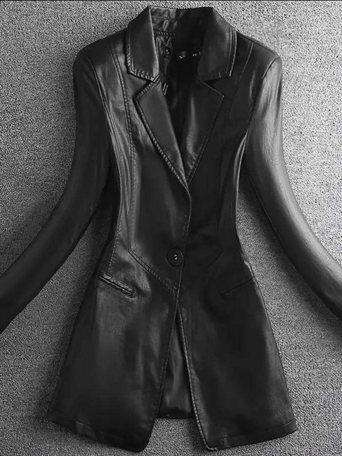 Lautaro-Blazer noir en similicuir pour femme, blazers et vestes de luxe, manches longues, coupe couv