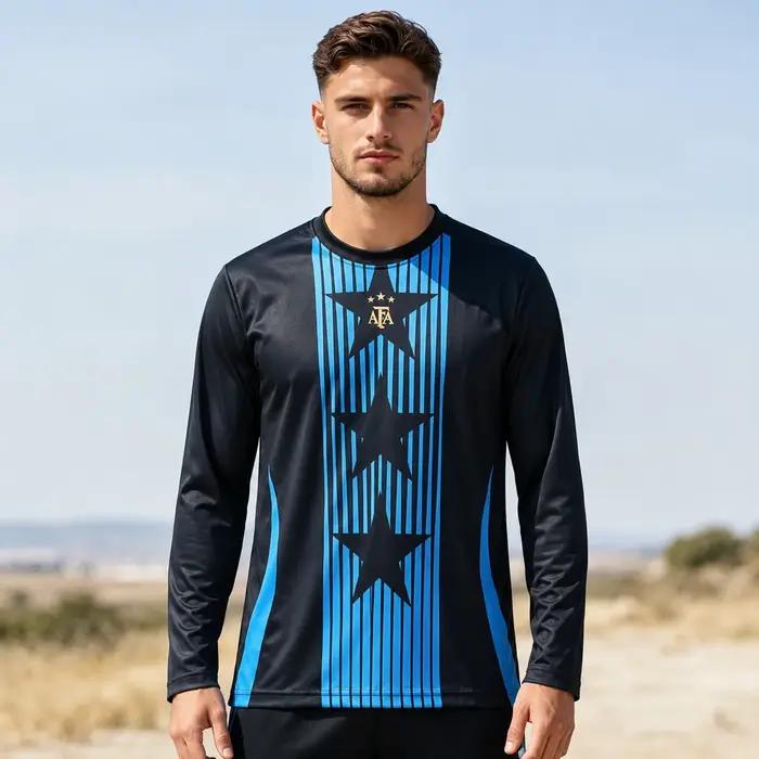 Maillot de football d'entraînement à manches longues Champion Argentine noir et bleu pour supporters sportifs printemps automne unisexe polyester durable et confortable