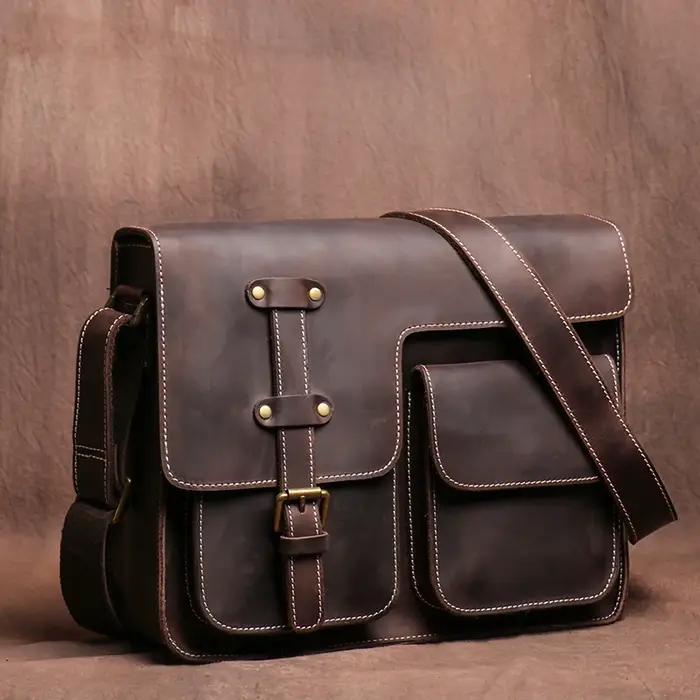 LUOKIR véritable haute qualité Crazy Horse peau de vache épaule sac à bandoulière hommes en cuir de luxe fronde sac