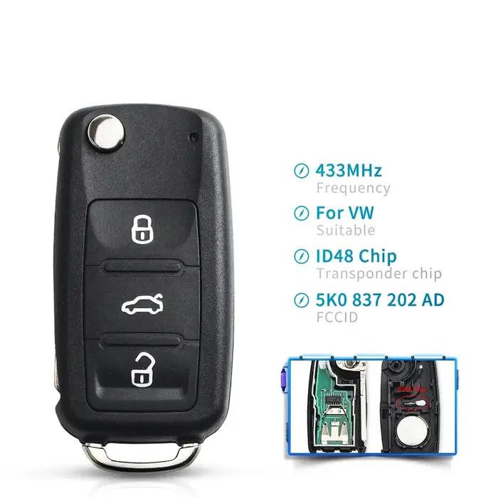 KEYYOU 5K0837202AD clé à distance pour VW pour Volkswagen Beetle/Caddy/Eos/Golf/Jetta/Polo/Scirocco/Tiguan/Touran/UP
