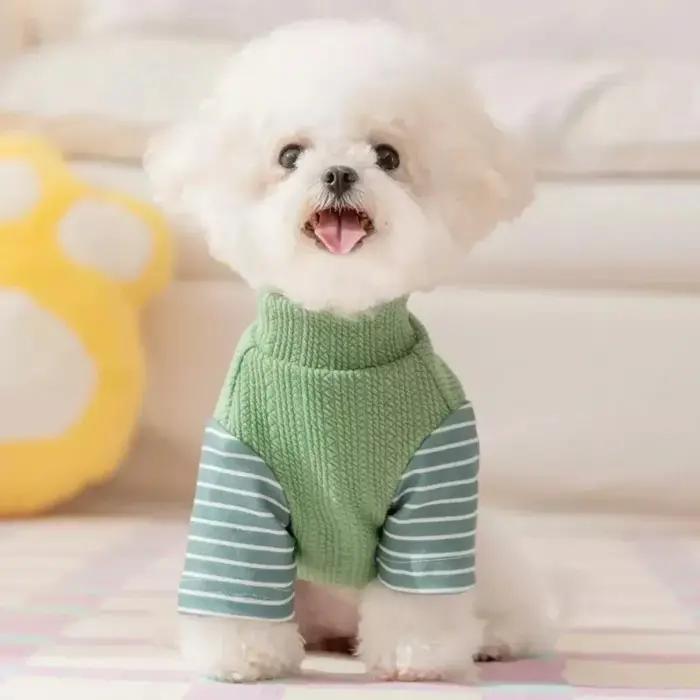 Pull rayé chaud pour chiot, sous-vêtement doux et confortable pour chien avec anneau en D, sweat-shirt pour chien pour activités de plein air