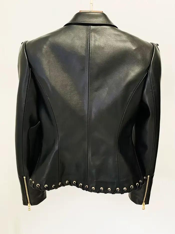 Veste de créateur tendance de haute qualité 2026, veste en cuir ajustée à lacets pour femmes