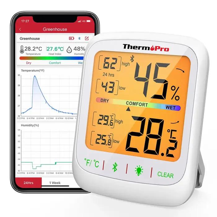 ThermoPro – thermomètre et hygromètre d'intérieur TP359, sans fil, 80M, connexion Bluetooth, applica