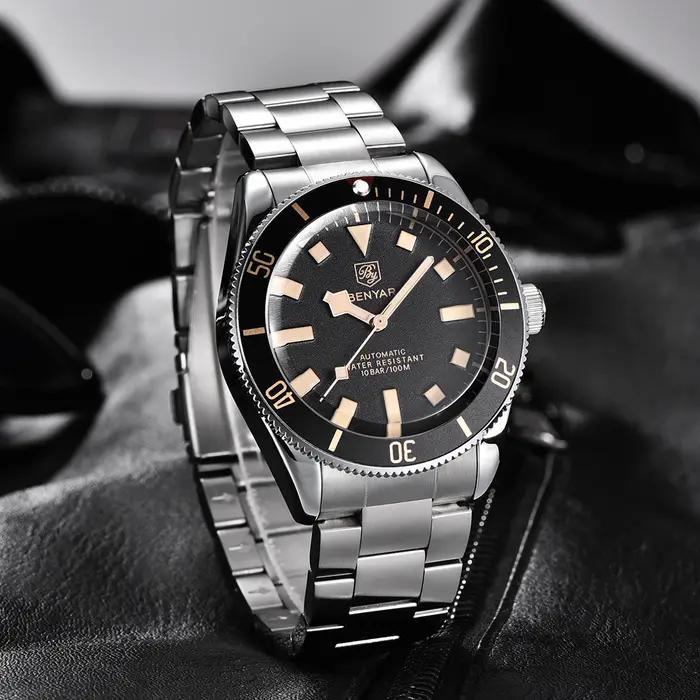 Montre automatique de luxe BENYAR 2026 pour homme bracelet mécanique étanche sport lumineuse