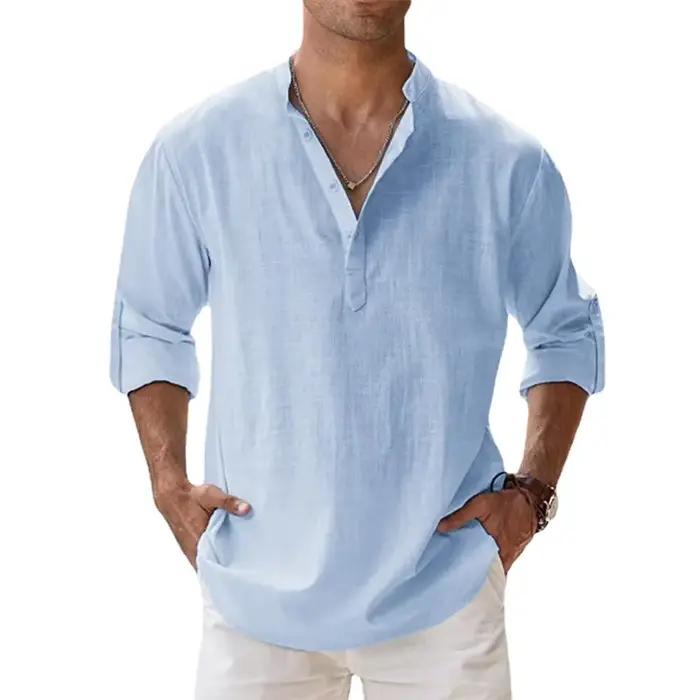 Chemises à manches longues pour hommes en coton et lin