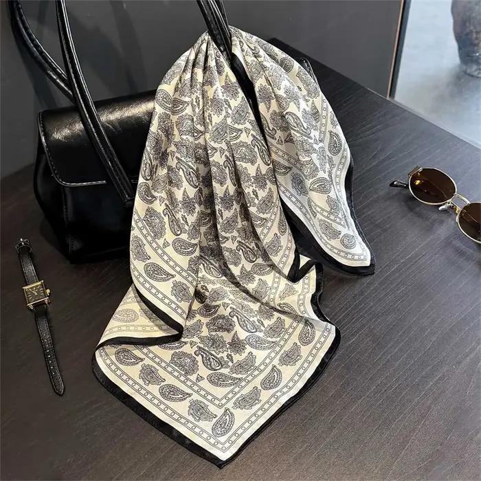 Nouveau 100% véritable soie Satin femmes écharpe 2025 fleur imprimé Foulard Femme carré foulards Bandana châle pour dame
