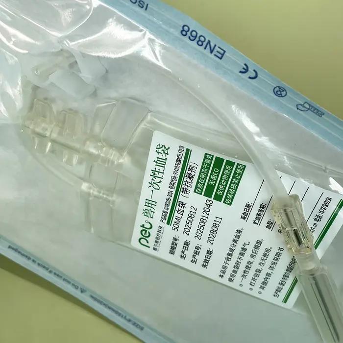 Sac de collecte de sang spécifique aux animaux de compagnie, 5 pièces, 50ml, avec Anticoagulant pour animaux de compagnie et recherche en laboratoire, sac de séparation du sang à usage unique