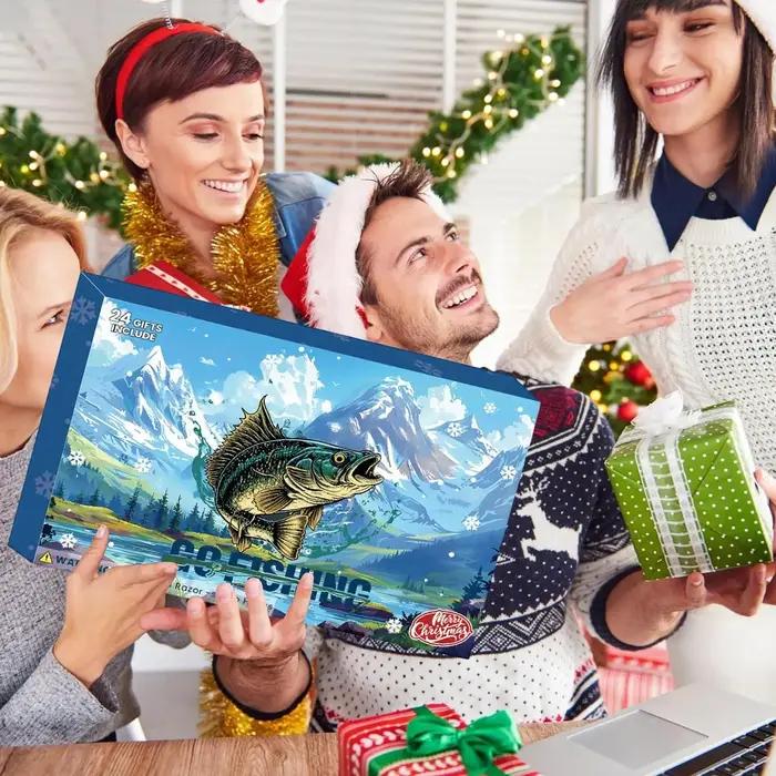 Calendrier de l'Avent de pêche 2025, boîte de compte à rebours de noël de 24 jours avec accessoires de pêche, porte-canne, pince à lèvres, cadeau pour papa et mari