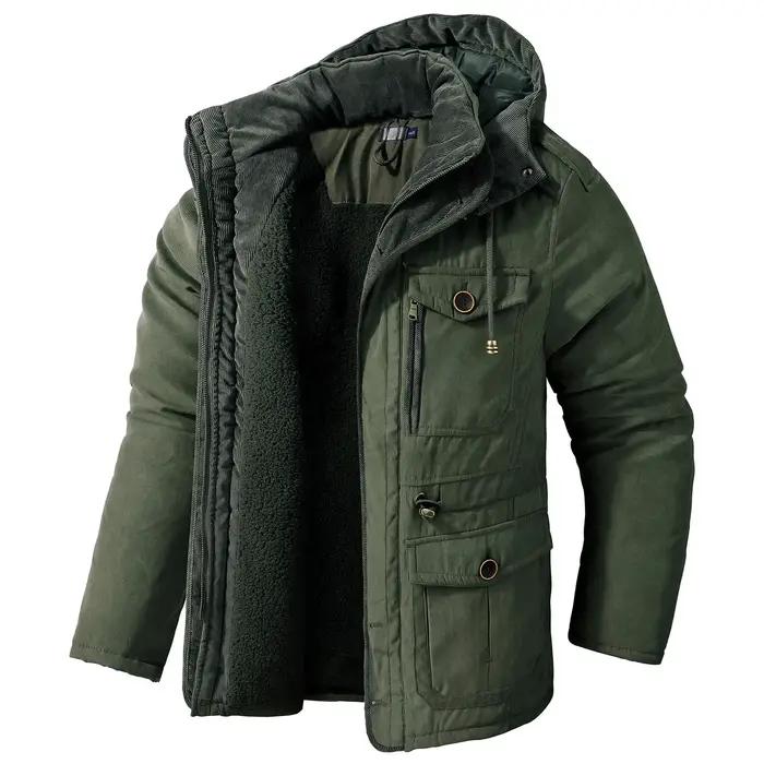 Manteau mi-long en coton épais pour homme veste d'hiver décontracté avec capuche et poches multiples pour l'automne et l'hiver occassions spéciales