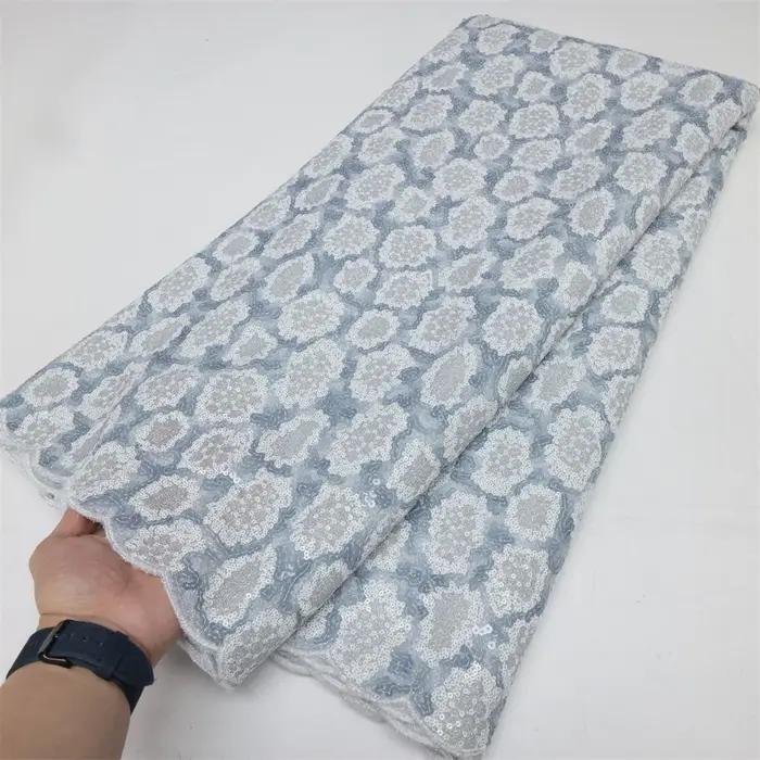Tissu de dentelle africaine à sequins 5 Yards 2026 – Matière de dentelle Asoebi nigériane de haute q