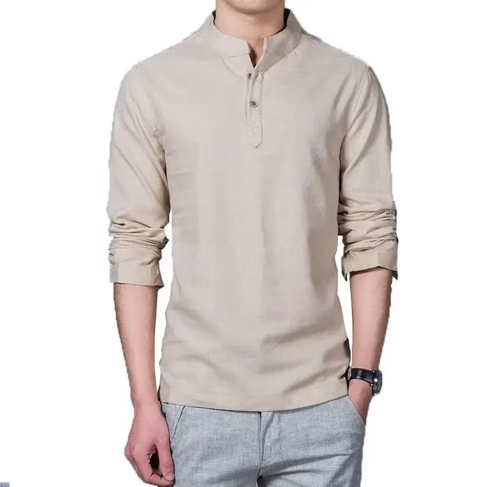 T-shirt en lin décontracté homme col mandarin respirant pour printemps été décontracté ocassions diverses