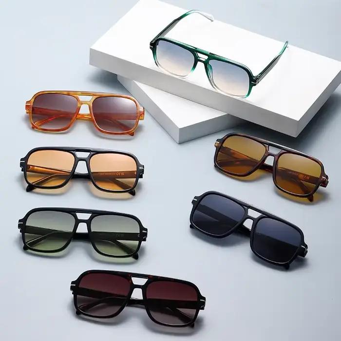 3507 Lunettes de soleil aviateur carrées à double pont - Style pilote vintage UV400, lunettes de sol
