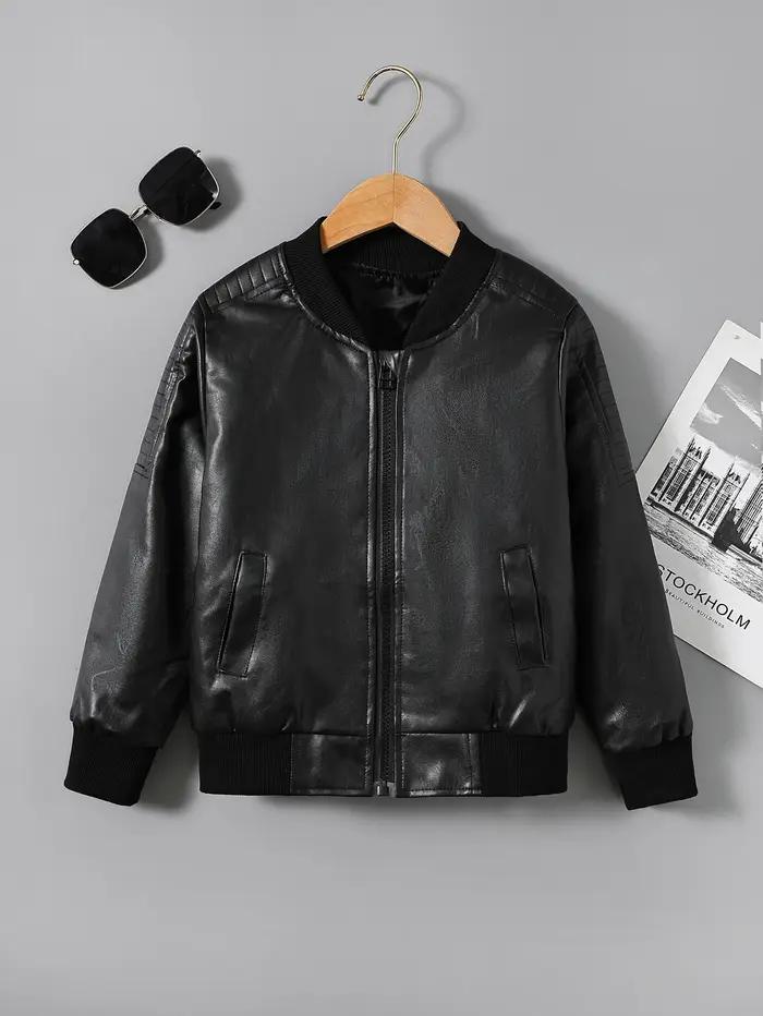 Vêtements pour enfants pour garçons, veste en cuir PU pour enfants plus âgés, veste de style moto d'
