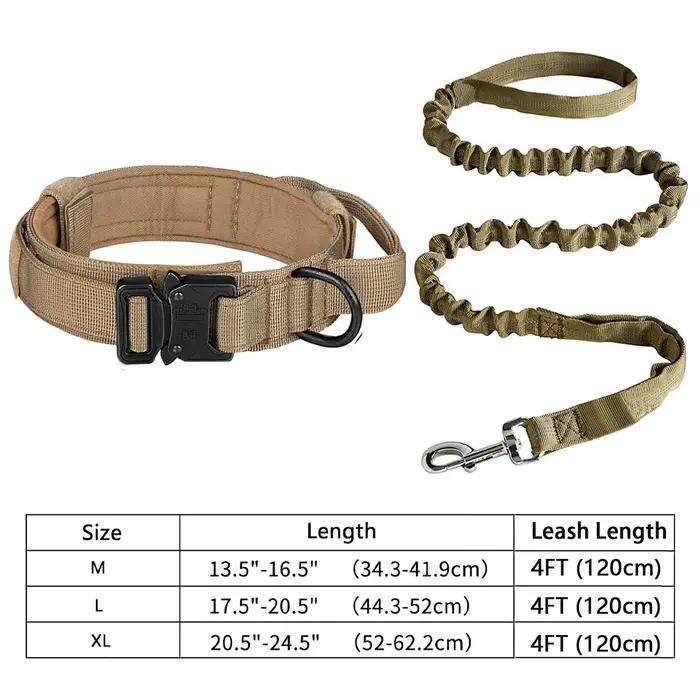 Ensemble collier et laisse tactique robuste pour chien collier militaire avec poignée et boucle en métal pour petites moyennes et grandes tailles chiens