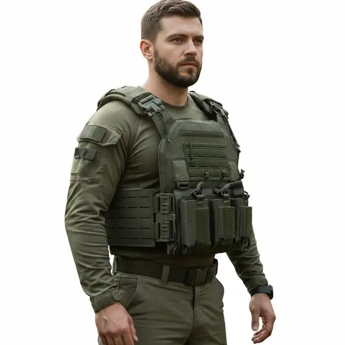 Gilet tactique, pack double à démontage rapide, gilet léger de style chasseur découpé au laser, noir, pour activités de plein air, de haute qualité