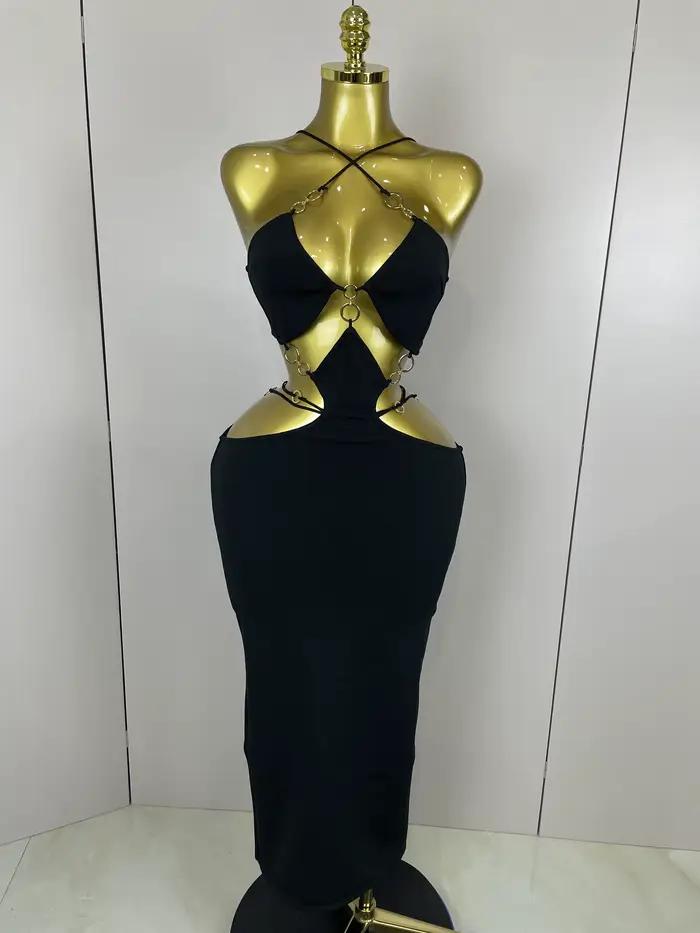 Sexy licou évider sans manches noir rouge moulante longue robe de pansement 2025 femmes célébrer élé