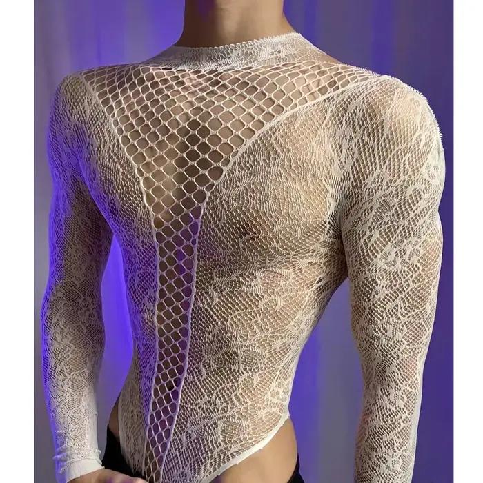 T-shirt d'été en maille transparente à manches longues et col rond pour hommes et femmes, combinaiso