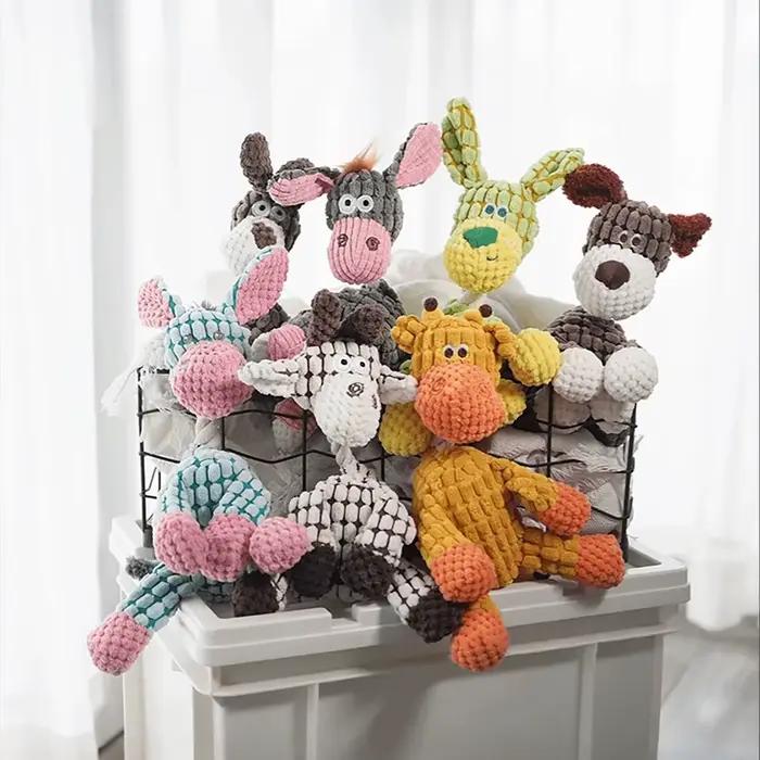 Jouet en peluche d'âne mignon pour chiens-jouet interactif à croquer grinçant avec son drôle, jouet de dentition en peluche douce pour chiot