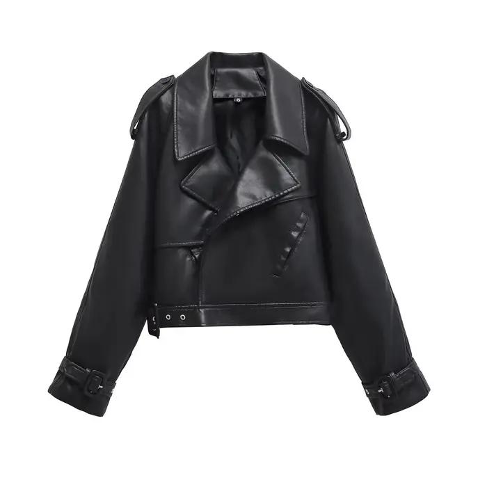BBWM Faux cuir Bomber vestes pour femme veste mode recadrée