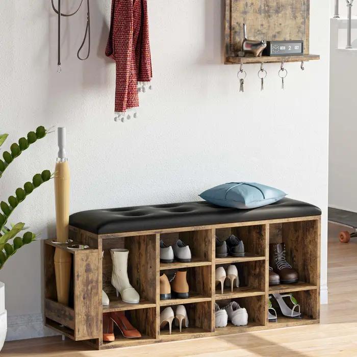IlearCK-Banc à chaussures en cuir PU, meuble de rangement pour entrée, 10 cubes, chaussures Cubby T1