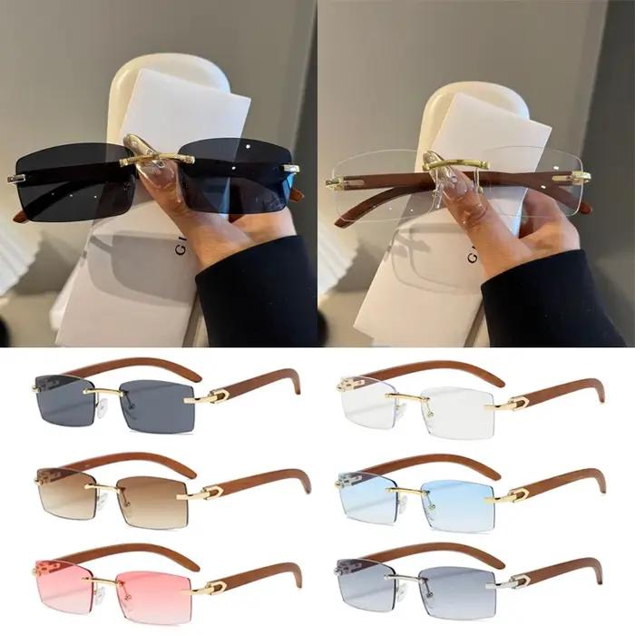 Lunettes sans monture Hiking 6pcs unisex - Protection UV et style bois grainé pour hommes et femmes