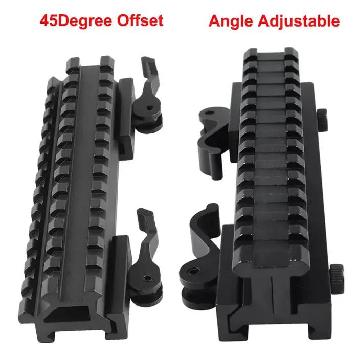 Base de montage d'optique à décalage de 45 degrés, rail latéral incliné Picatinny de 20 mm, base de rail à angle réglable pour viseur tactique, point rouge, laser