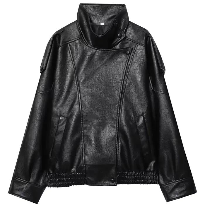 HXAO femmes vestes noir veste en simili cuir femme 2025 asymétrique à manches longues vêtements d'ex