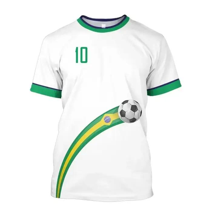 Équipe nationale du Brésil # 10 t-shirts de football, t-shirt de football imprimé drapeau du Brésil, haut respirant à séchage rapide pour hommes, femmes et enfants