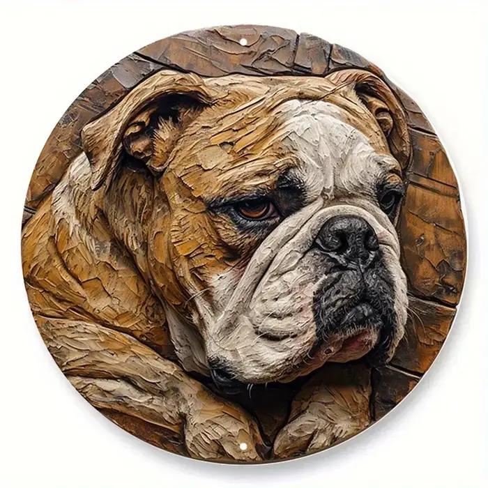 Ensemble de panneaux métalliques ronds vintage sur le thème des races de chiens - Bouledogue anglais