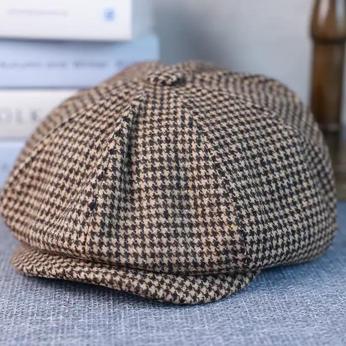 Casquette pied-de-poule Gatsby pour hommes et femmes, béret noir à carreaux, rétro britannique, casq