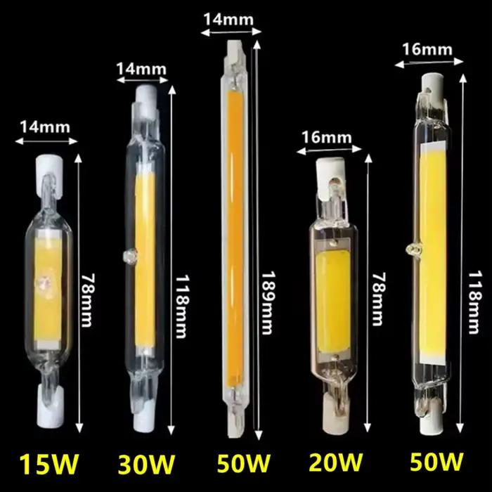 Tube de verre LED R7s COB haute puissance, ampoule COB, 78mm, 189mm, 118mm, J78, J118, AC 110V, 120V