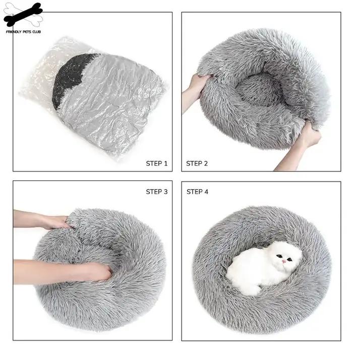 Lit pour chien de compagnie Long en peluche beignet rond chenil