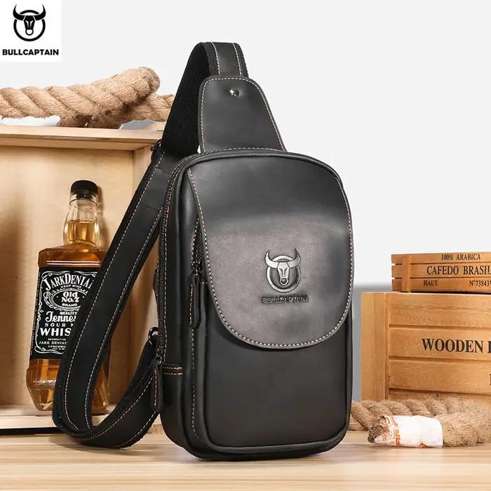 BULLCAPTAIN sacs à bandoulière pour hommes sac de poitrine en cuir Crazy Horse