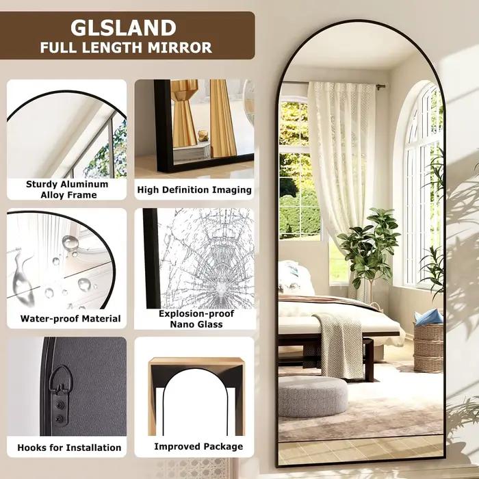 Miroir pleine longueur arqué 26" x 71" - Miroir complet - Miroirs de sol extra larges pour chambre,