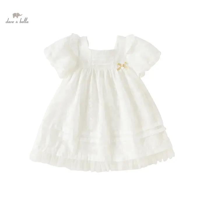 Dave Bella – robe de princesse pour filles, manches bouffantes, breloque en maille blanche, Noble, m