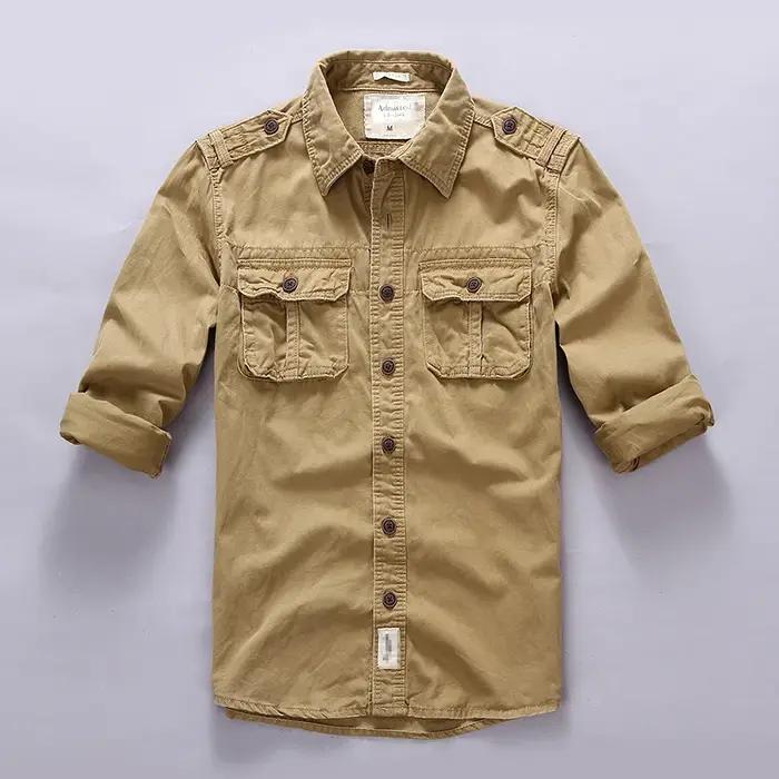 Chemise cargo militaire homme Leviortin style safari coton lin camouflage printemps automne quotidien aventurier