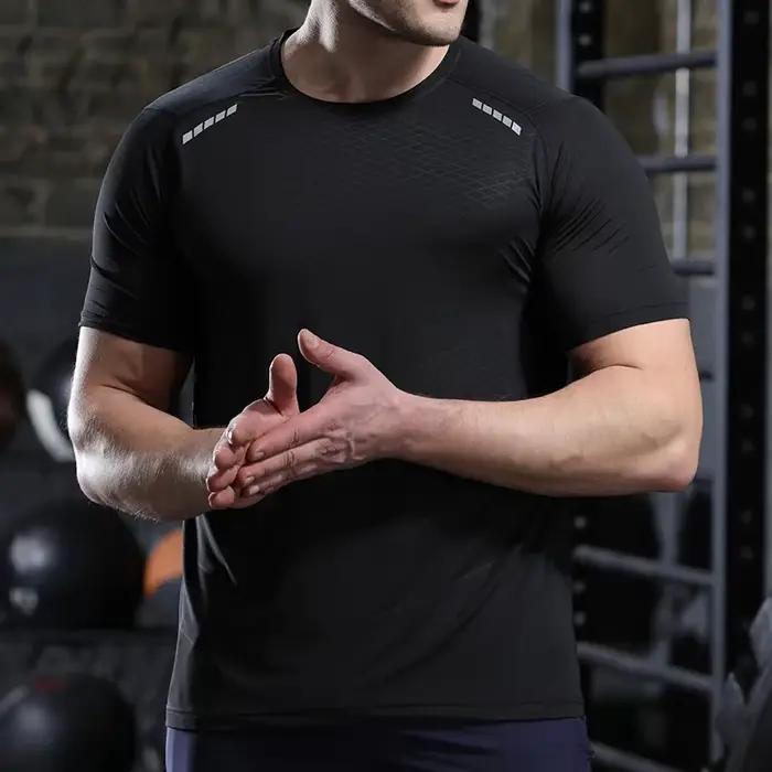 Hommes mince glace soie hauts course à manches courtes sport T-shirt gymnase Fitness entraînement mu