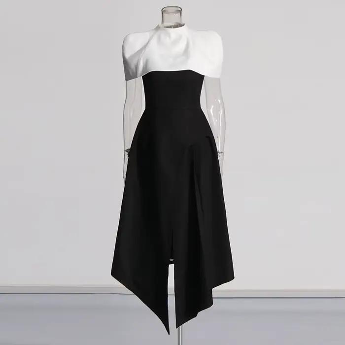 TWOTWINSTYLE détachable cape robes élégantes pour les femmes col carré sans manches taille haute hit couleur split robe
