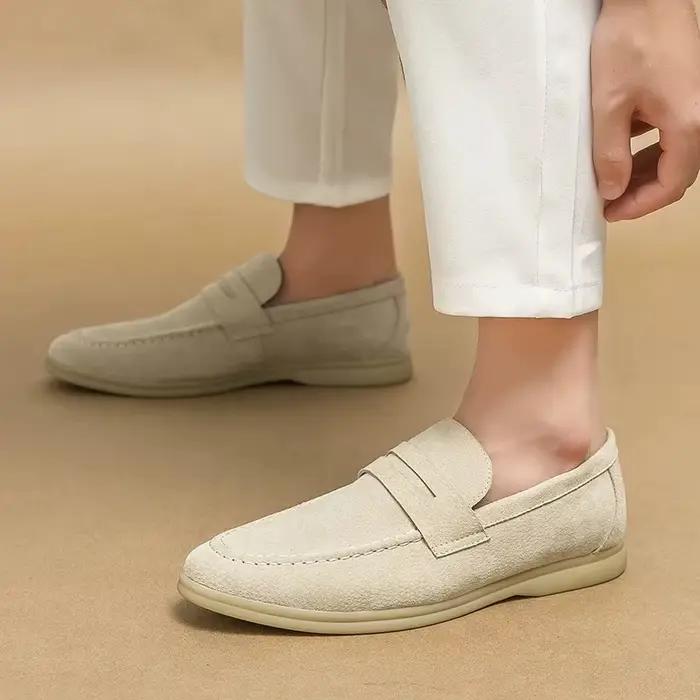Chaussures de créateur pour homme en cuir suédé rétro mocassins habillés à enfiler pour printemps automne usage quotidien confortable et élégant