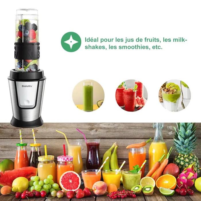 Robot culinaire multifonctionnel BioloMix 3 en 1 hachoir mixeur broyeur pour smoothies aliments bébés soupe sauce blender portable sans BPA