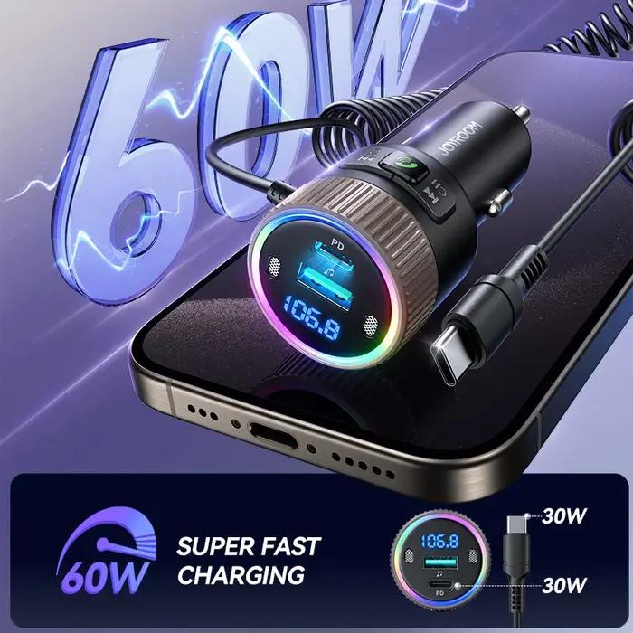 JOYROOM-Transmetteur FM Bluetooth 5.4, 60W, PD QC 3.0, Chargeur de Voiture Super Rapide, Micros pour