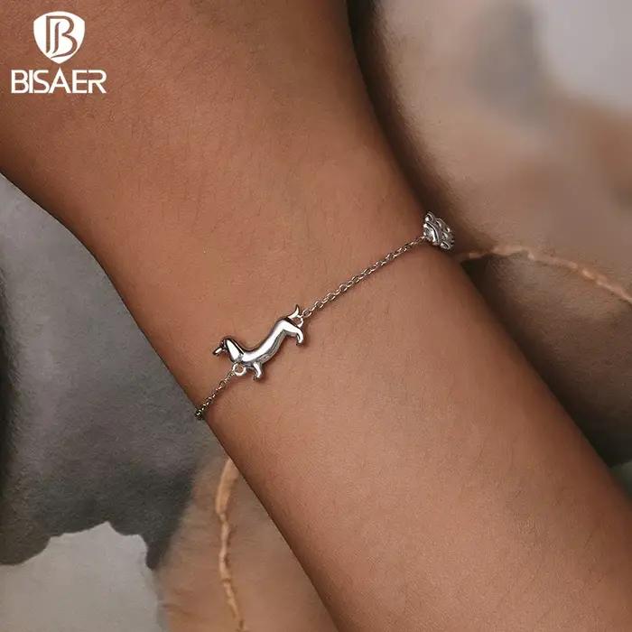 Bracelet Bisaer Teckel en argent sterling 925 plaqué platine pour femmes, cadeau pour anniversaire, engagement, mariage et autres occasions spéciales