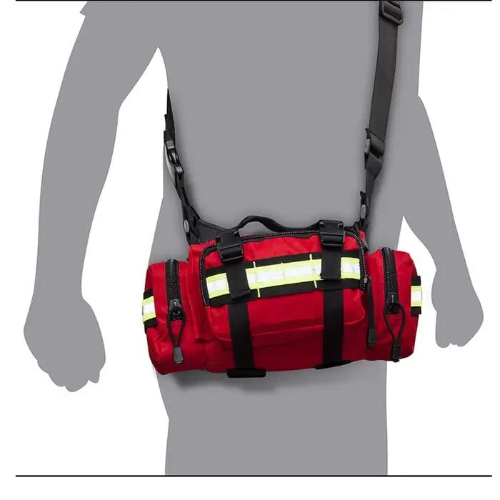 Sac de traumatologie d'urgence pour premiers secours sac rouge coton durable pour paramédicaux et interventions d'urgence avec bandes réfléchissantes
