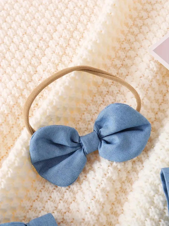 Barboteuse en Denim doux pour bébé fille, barboteuse flottante brodée de fleurs 3D + bandeau à nœud,