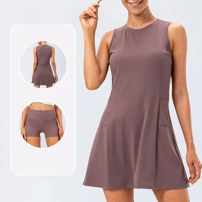 Robe de tennis avec short séparé pour femme ensemble de jupes de sport fibrGolf avec poches entraînement course à pied fitness badminton femmes occasions spéciales
